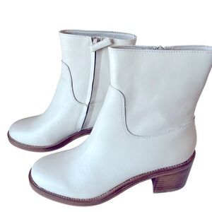 J.Crew Leather Stacked-heel Ankle Boots in Natural White Size 9